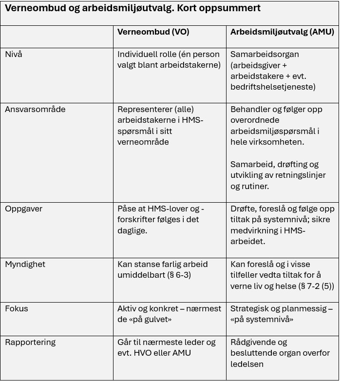 Verneombud Arbeidsmiljøutval Forskjeller
